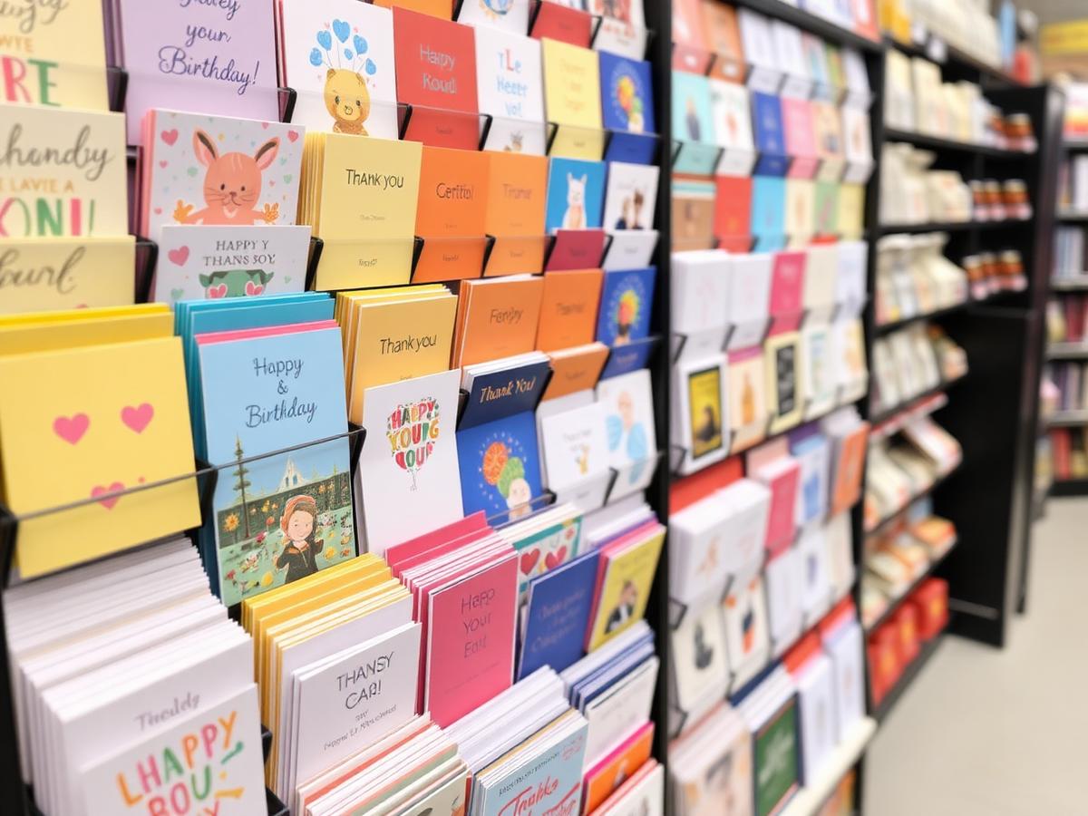 Racks of colourful greeting cards