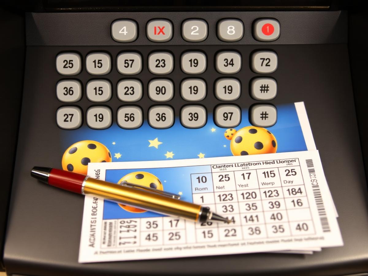 Lotto counter with tickets and pen